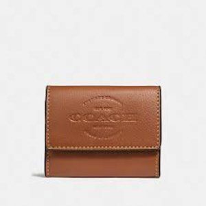 New COACH Black Leather Coin Case Terracotta